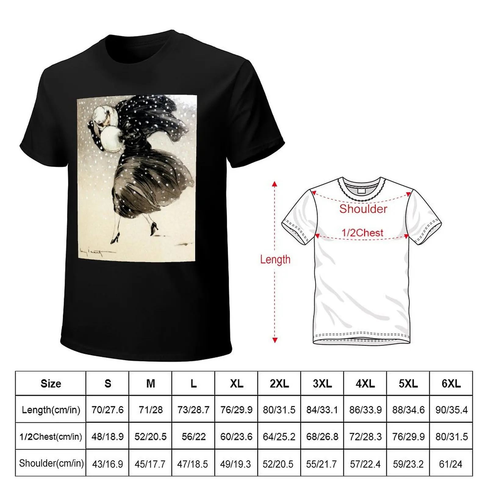 French Art Deco fashion art, Woman In a Snow Storm T-Shirt Sports Basic Short Sleeve T-Shirt