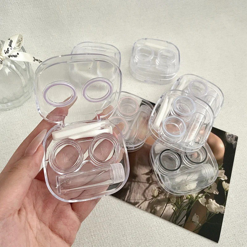 Simple Clear Contact Lenses Case Portable Beauty Pupil Storage Box For Girls Contact Lens Care Container Travel Kit