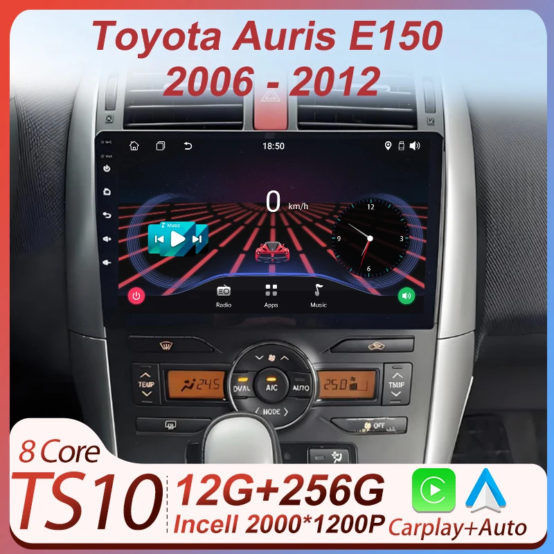 

2Din Android Car Radio Multimedia Player For Toyota Auris E150 2006 - 2012 Autoradio CarPlay Navigation GPS Touch Screen 5G Wifi