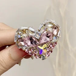 Fashion Rhinestone Heart Elastic Hair Bands Bows Women Girls Luxury Jewelry Head Rope Hair Tie Korean Exquisite Hair Accessories