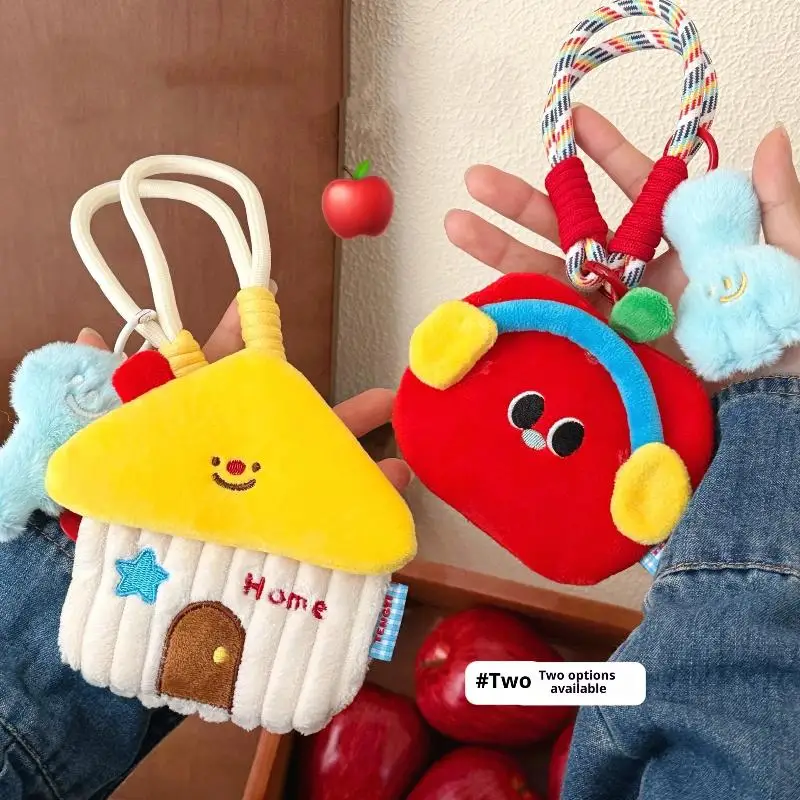 Cute Cartoon Plush Cottage Coin Purse Keychain Kawaii Plush Jewelry Storage Bag Pendant Backpack Handbag Decoration Pendant Gift