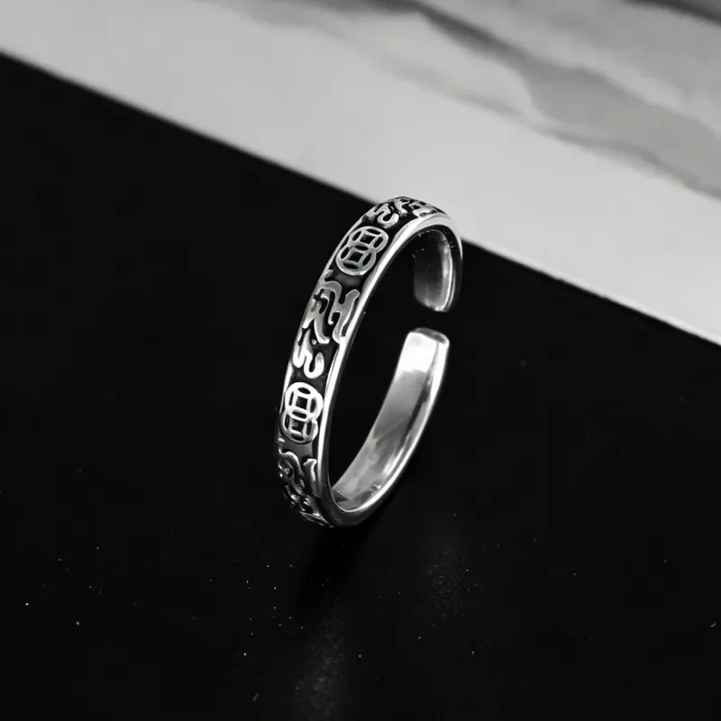 Retro Copper Coin Pixiu Ring Men Cool Style Open Ring Fashionable Simple Three Dimensional Relief Index Finger Jewelry