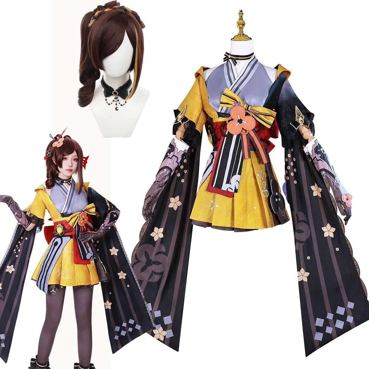 

Anime Chinese Style Uniform with Game Character Wig Halloween Roleplay Outfit Genshin Impact Chiori Cosplay Costume Full Set