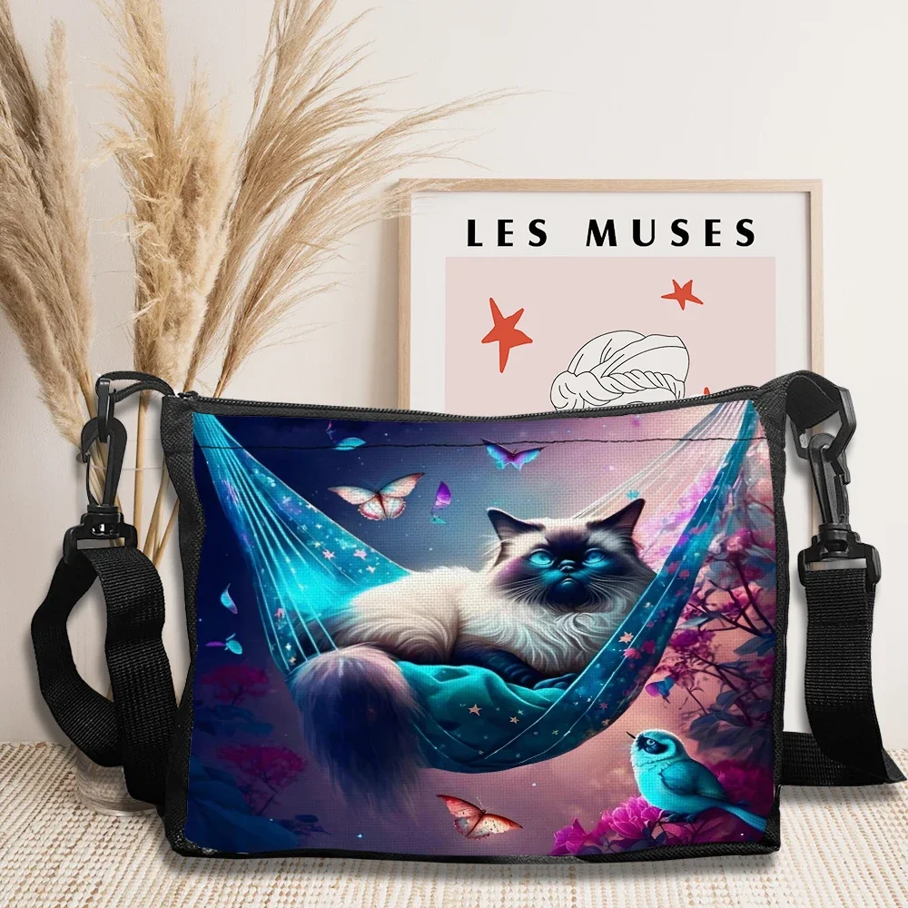 1pc Women's Cat & Butterfly Animal Print Crossbody Bag - Fantasy Style High-Quality Reusable Tote Bags Durable Polyester Fabric