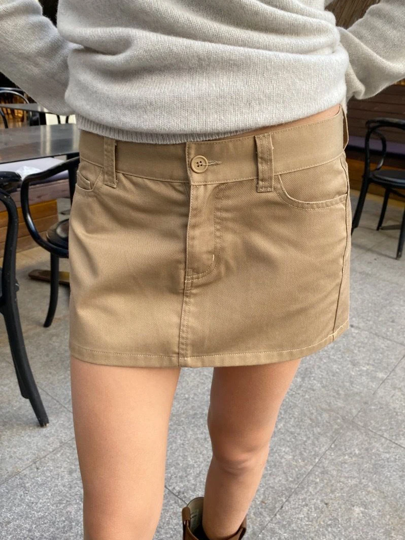 New Khaki Straight Skirts Women Summer High Waist Back Pockets A-line Short Faldas Female Vintage Streetwear Cotton Skirt Y2k