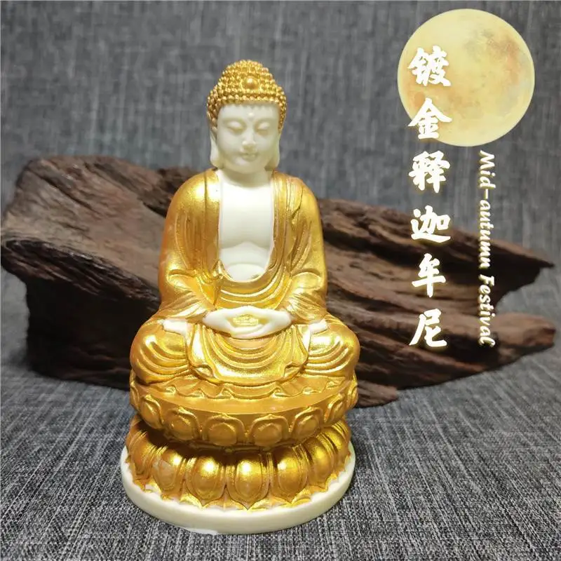 Ivory Nut Drawing Gold Plated Sakyamuni Mahāvairocana Home Desktop Wooden Craftwork Decoration Factory Wholesale