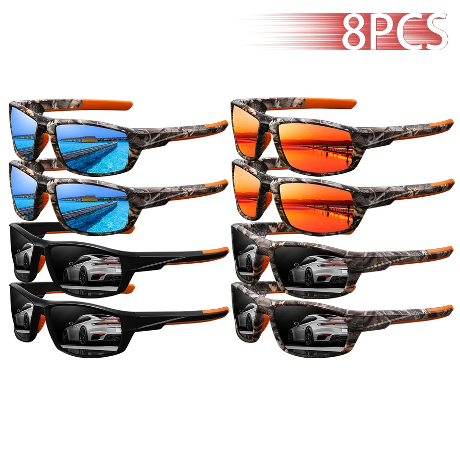 

8 PCS Fashion Vintage Pattern Fishing Cycling Sports Sunglasses Men Women Running Mountaineering Sport Sun Glasses UV400 Eyewear
