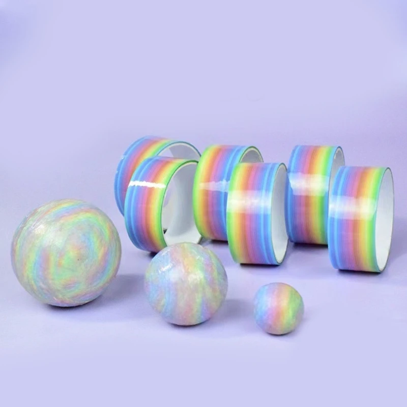 Q0KB Rainbow Balls Tape Handmade Crafts Relaxing Toy Colored Tape for Kids