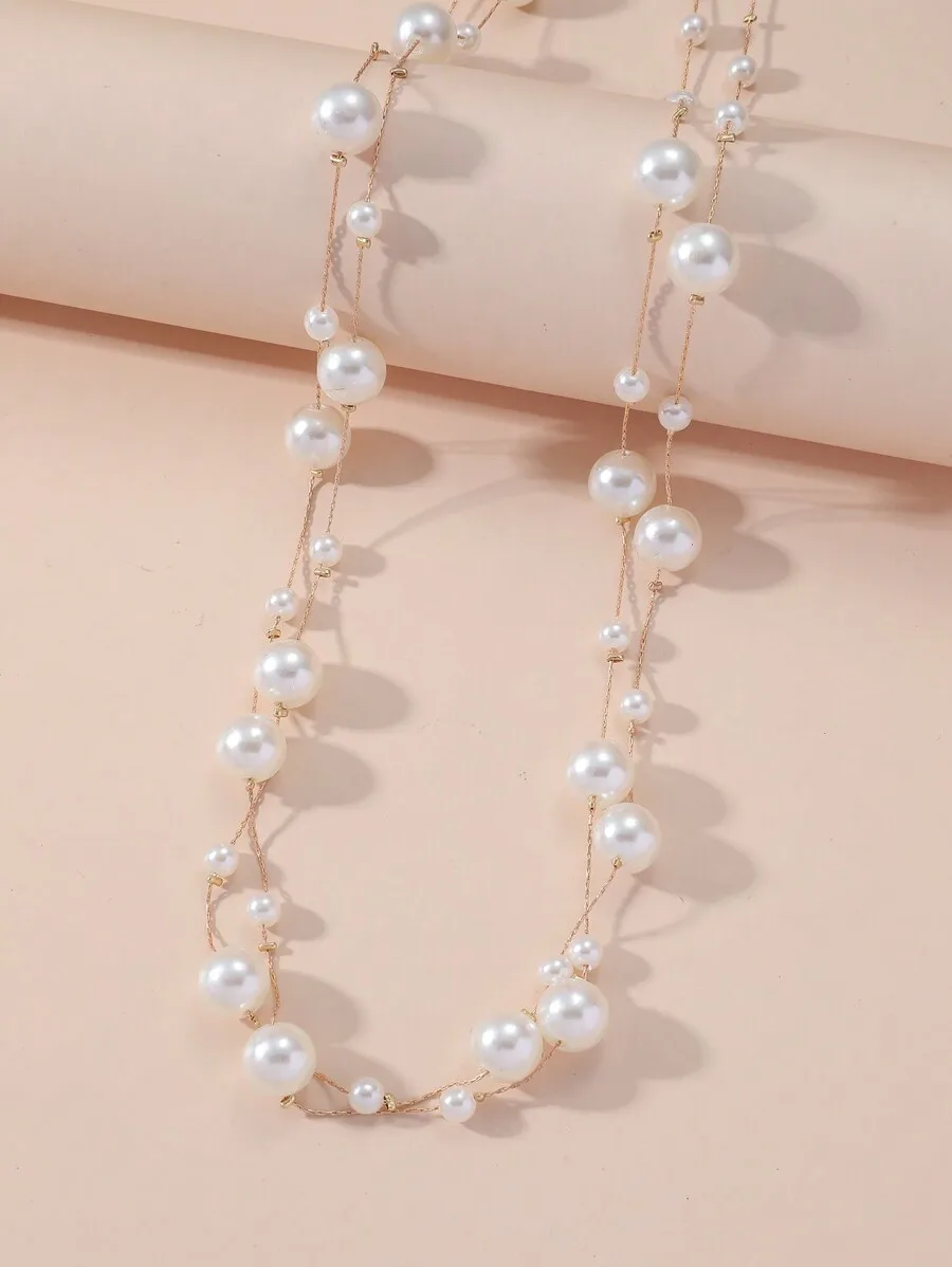 

Women Long Pearl Sweater Chain Necklace Elegant Formal Dress Accessory
