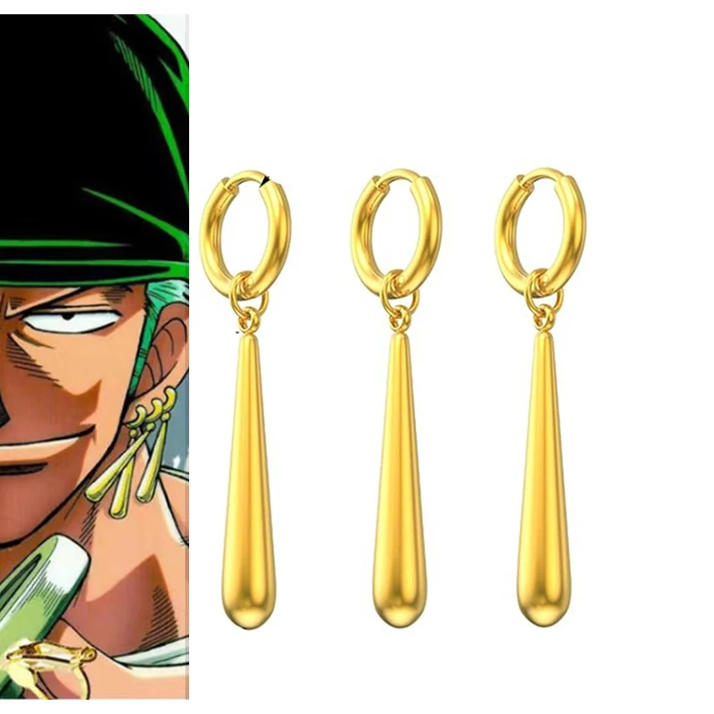 

Anime 3Pcs/set Zoro Cosplay Earrings Prop For Unisex Long Column Pendant Drop Earrings Ear Clip Friends Gift