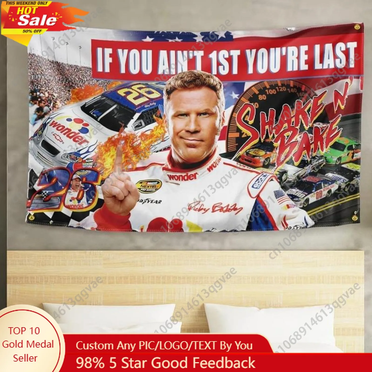 

If You Ain't 1st First You're Last Flag for Talladega Nights Ricky Bobby Banner Poster Durable Cool Tapestry Custom Decoration