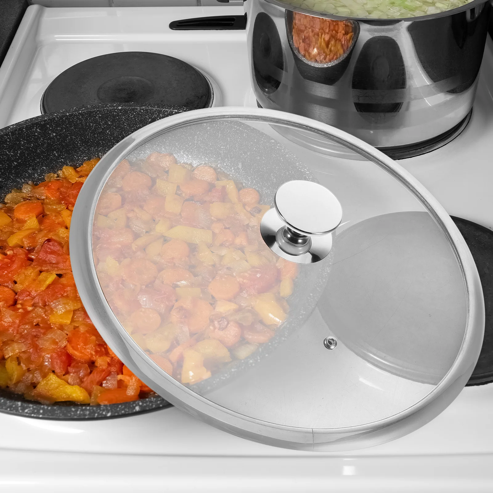 

34Cm Tempered Glass Wok Lid Stainless Steel Universal Cover for Pots Pans Saucepans Stir-Fry Cooking Explosion-Proof Non-Stick