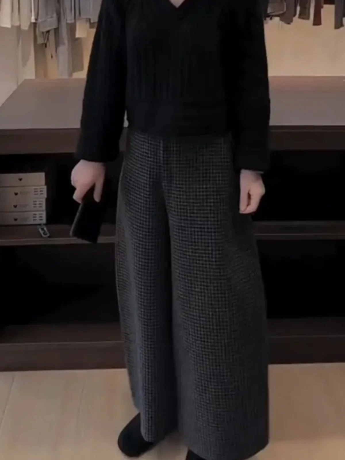 Hohe Taille, FCE-gefüttert, karierte Hose, Damen-Winterhose, warm, lässig, locker, gerades Bein, weites Bein