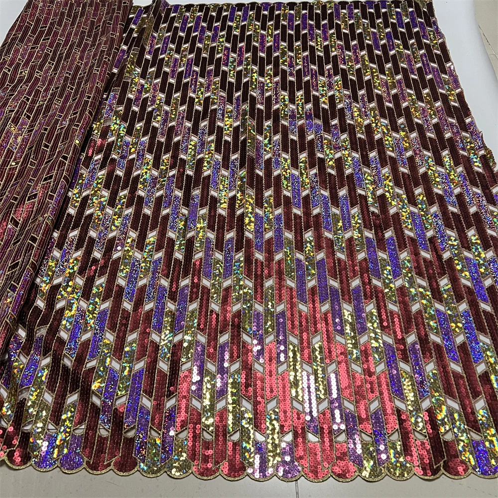 Top Grade High Quality African Nigeria Sequins Tulle Lace Fabric Embroidery Wedding Party Guipure Dress Beads Stone PS0093