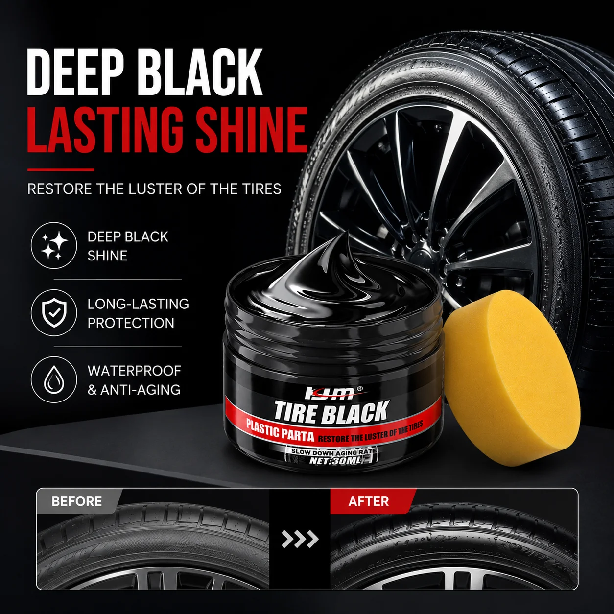 Auto Tire Black Shine Paste Rubber Plastic Anti Aging Waterproof Coating Car Interior Exterior Restoration Care Renovation Cream