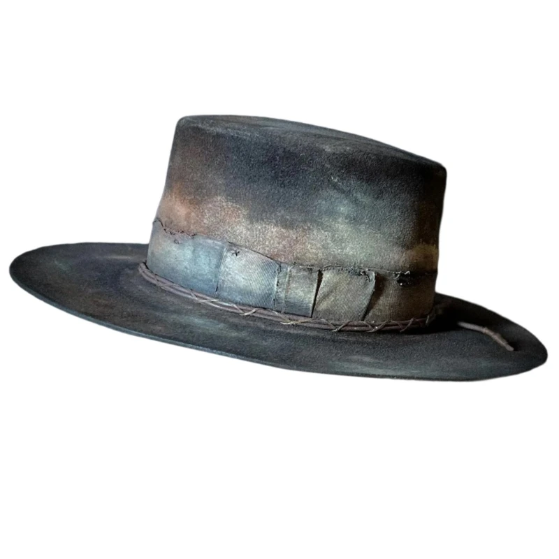 

Distressed Rancher Hat Casual Top Hat Panama Hat Headwear Gift for Father