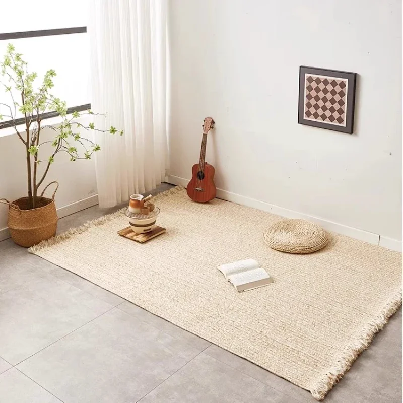 Modern Handwoven Jute Rug for Living Room Natural Fiber Coffee Table Mat Study Bedside Area Carpet Minimalist Non-Slip Floor Pad