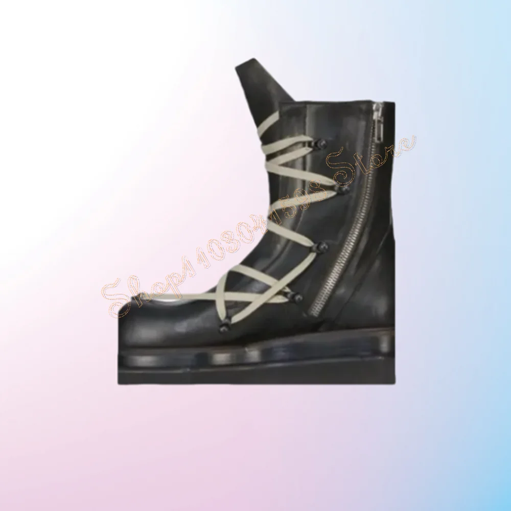 Botas de punta redonda Para hombre, Zapatos tobilleros de cuero mate con cordones y cremallera lateral, estilo nuevo, color negro