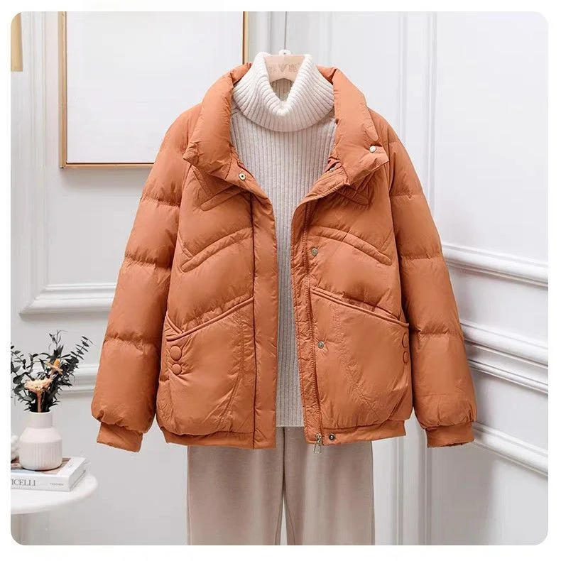 

White Du down Puffer Jaet Women's ort Loose Warm Stand Collar Faionable Outerwear Winter New Sle Korean Version