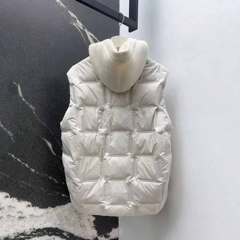 2025년 가을 겨울 여성용 신상 숏 후드 다운 베스트, 패셔너블하고 스타일리시하며 따뜻한 민소매 조끼