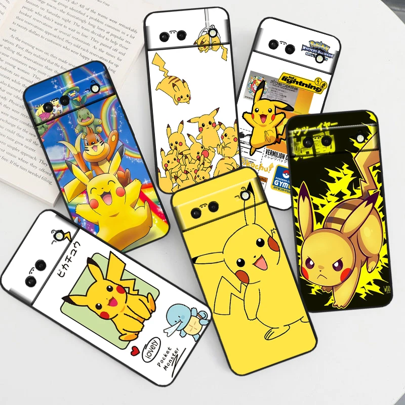 Comics P-Pokemones P-Pikachus For Google Pixel 8 7A 7 6A 6 5A 5 4 4A XL 5G Black Silicon Shockproof Shell Cover Phone Case