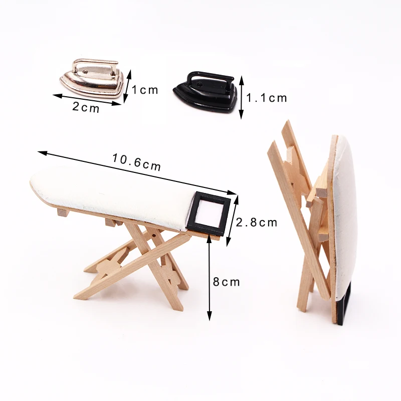 1:12 Doll House Mini Craft White Wood Ironing Board Scene Accessories Dollhouse Miniature Furniture Toy Iron or Ironing Board