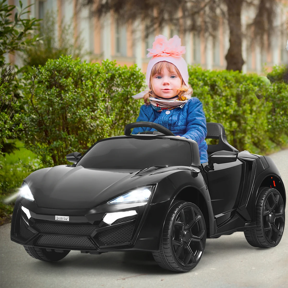 12V Kids Ride On Car 2.4G RC Electric Vehicle w/ Lights MP3 Openable Doors Black