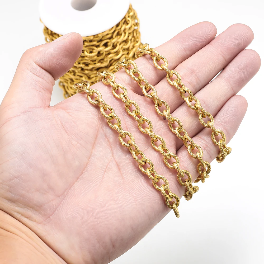 1 Meter Stainless Steel 8mm Width Gold Color Chunky Chain Textured Punk Choker Necklace for DIY Jewelry Making Findings Crafts