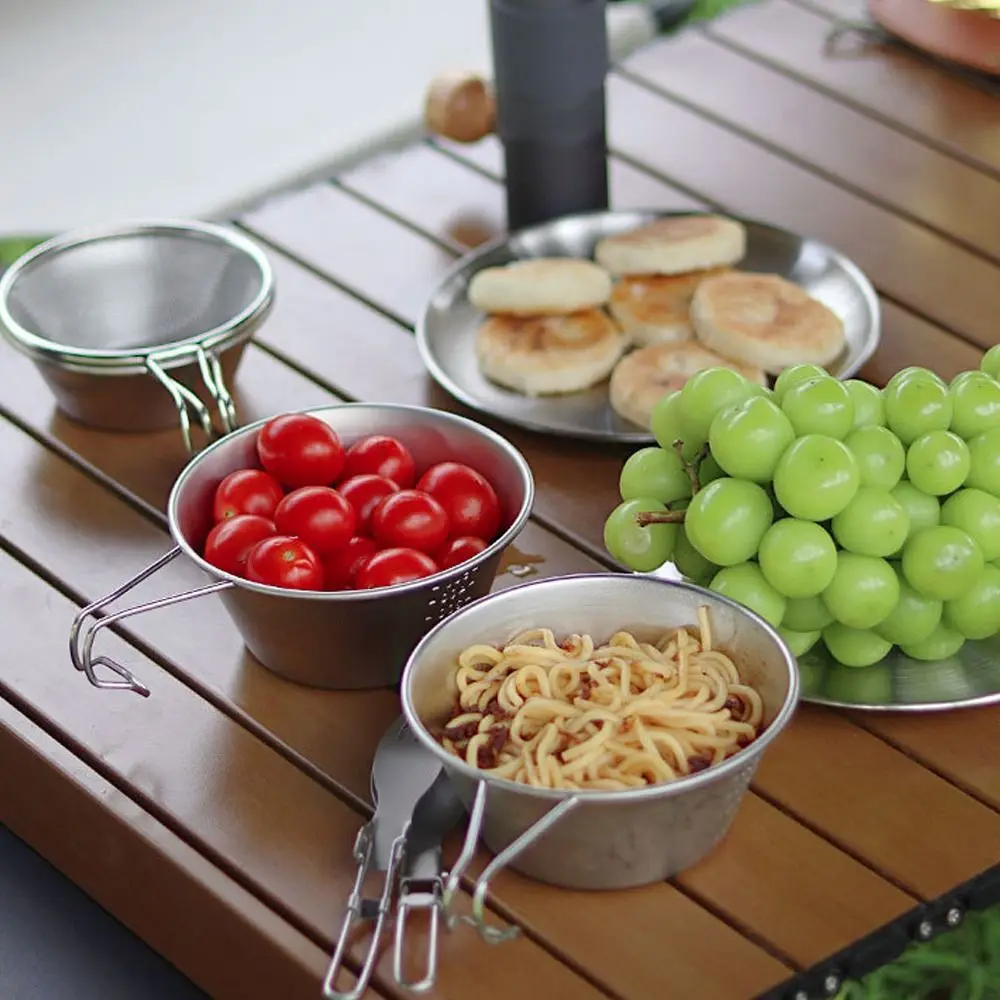 

Easy To Clean Stainless Steel Snow Roller Bowl with Scale with Handle Picnic Bowl Portable Large Capacity Folding Bowl Household