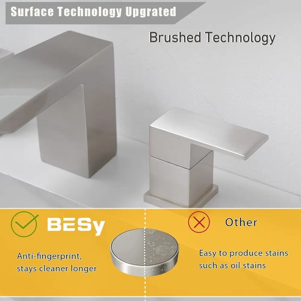 8 صنابير حوض حمام مربعة الشكل ذات 3 فتحات مع مقبضين وصرف منبثق من النيكل المصقول