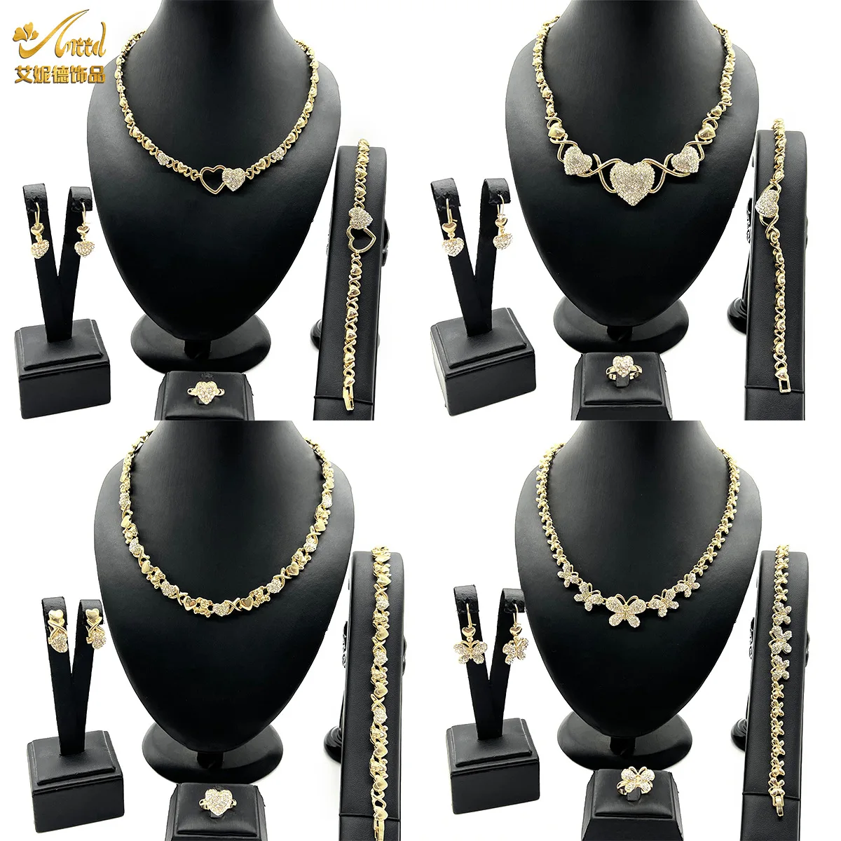 fashion XO jewelry European and American classic popular heart pendant necklace ring earrings bracelet set wholesal