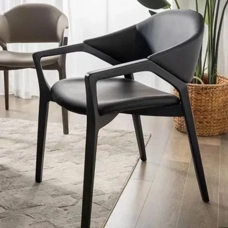 

Modern Minimalist Solid Wood Dining Chair with Leather Arms - Stylish Italian Design for Home Use