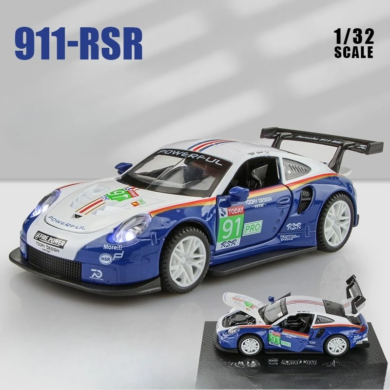 Simulatie 1/32 Schaal 911 RSR Racewagen Model Diecast Le Mans Raceauto Speelgoed voor Kinderen Jongen Verjaardagscadeau Collectie miniatuur