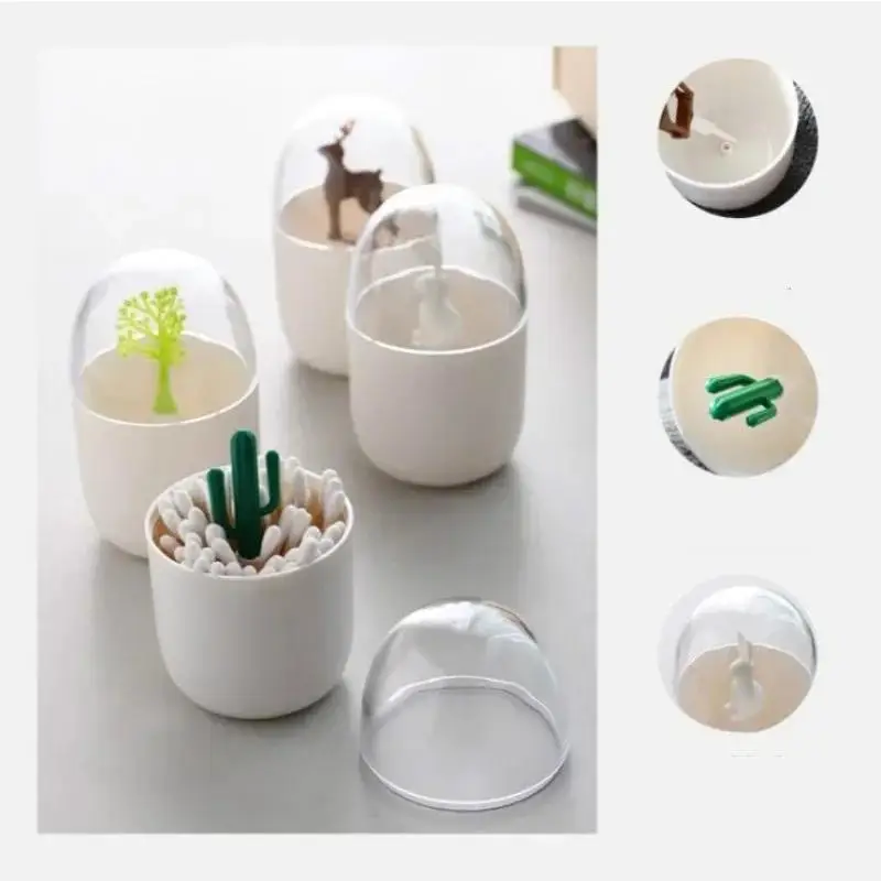 Cute Cactus Rabbit Toothpick Holder Plastic Cotton Swab Storage Box Desktop Organizer Home Decor Accessory view 3