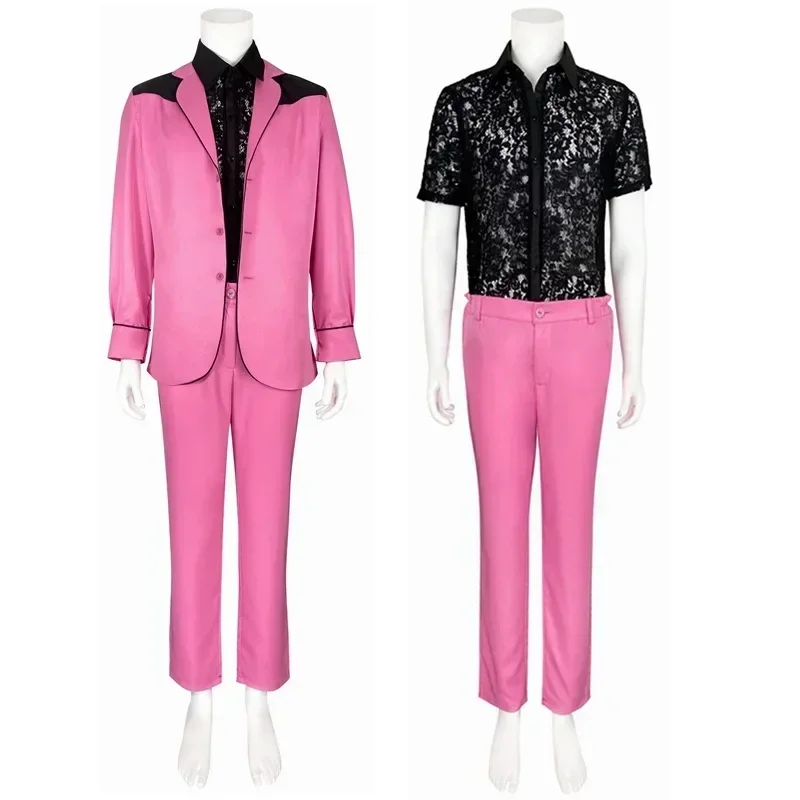 Presley Cosplay Halloween Costume for Men Role Play Party Performance Movie Video Clothing Pink Suit Holiday Gift Present