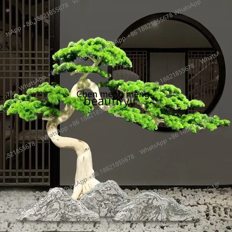 

CC Large simulated pine wood carving cedar Chinese clubhouse welcome pine ornament exhibition hall decoration