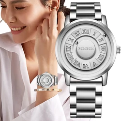 Lige Women Horloge Creative Rvs Band Scrolling Kralen Quartz Horloges Voor Dames Mode Waterdichte Klok Montre Femme