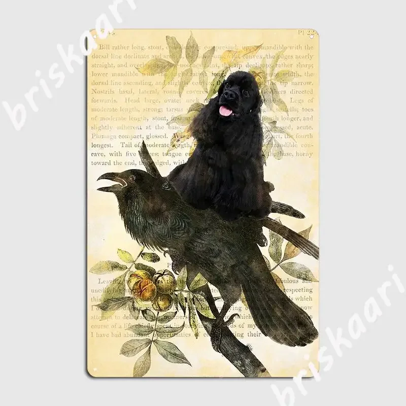 American Cocker Spaniel Riding Common Raven Metal Plaque Poster Cinema Kitchen Wall Plaque Home Decoration Tin Sign Poster