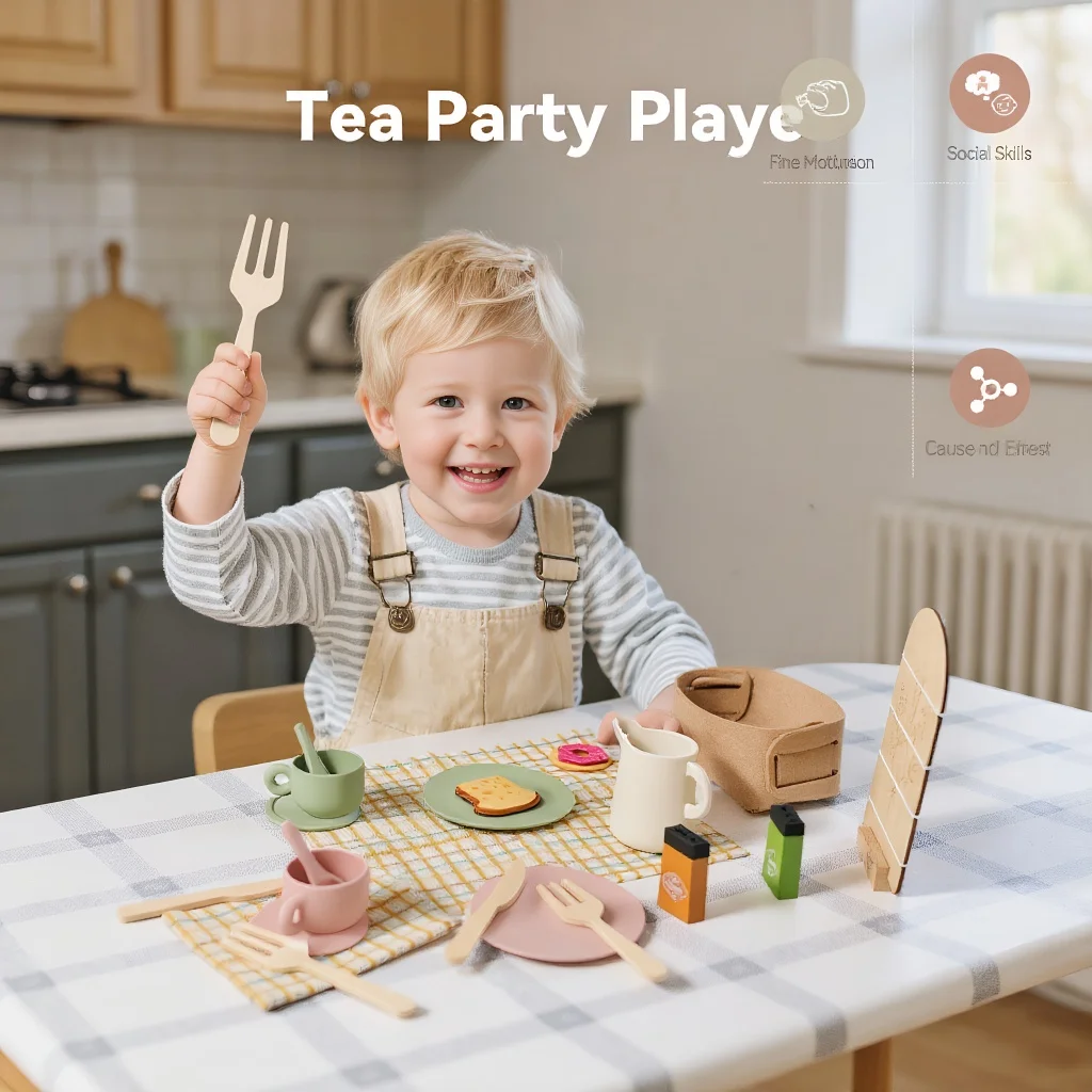 Conjunto de utensílios de mesa para chá da tarde montessori, brinquedos de cozinha simulados para crianças, desenvolver habilidades sociais, brinquedos de educação precoce