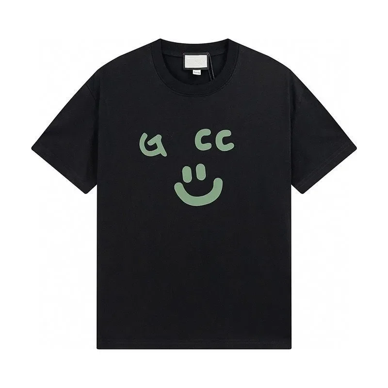 2024 Summer New Men\'s T-shirt 100% Cotton Smiling Face Print Street Gym Sports Leisure Fashion Round Neck Pure Cotton T-shirt