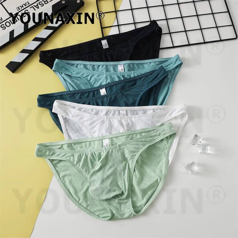 5 Pieces Men's Thin Triangle Briefs Sexy See-Through Big Bulge Pouch Low-Rise Underwear Panties For Men M L XL 2XL