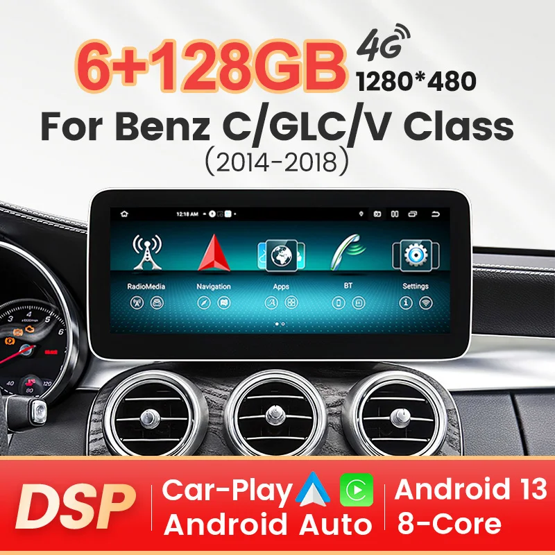 6G+128G Car Radio For Mercedes-Benz C / GLC / V Class W205 X253 W446 W447 C180 C220 C350 Android AUTO Carplay Multimedia Player