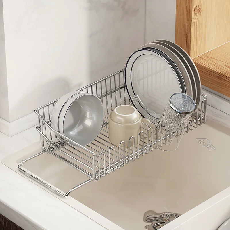 Kitchen Accessories Scalable Sink Plate Storage Bowl Holder 304 Stainless Kitchen Dish Drying  Drainer Rack Shelf Organisers