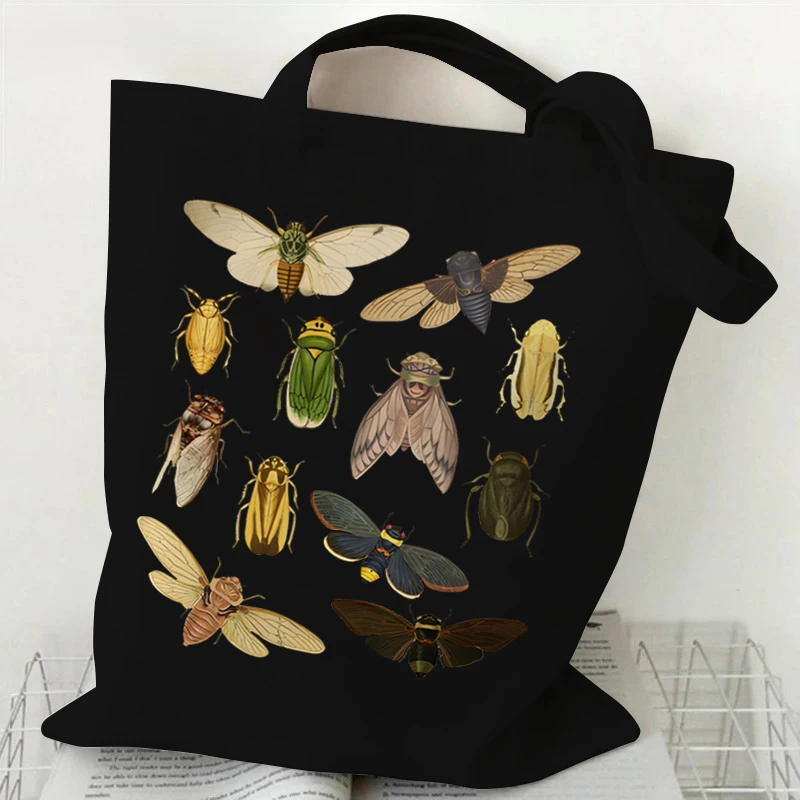 Entomologists Canvas Versatile Storage Bag Entomology Lovers Retro Pattern Canvas Shoulder Bag Children Cartoon Design Tote Bags