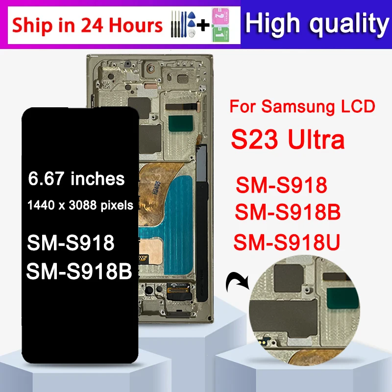 100% Test TFT Screen For Samsung S23 Ultra 5G LCD SM-S918B SM-S918B/DS S918U Display Touch Screen Digitizer Assembly