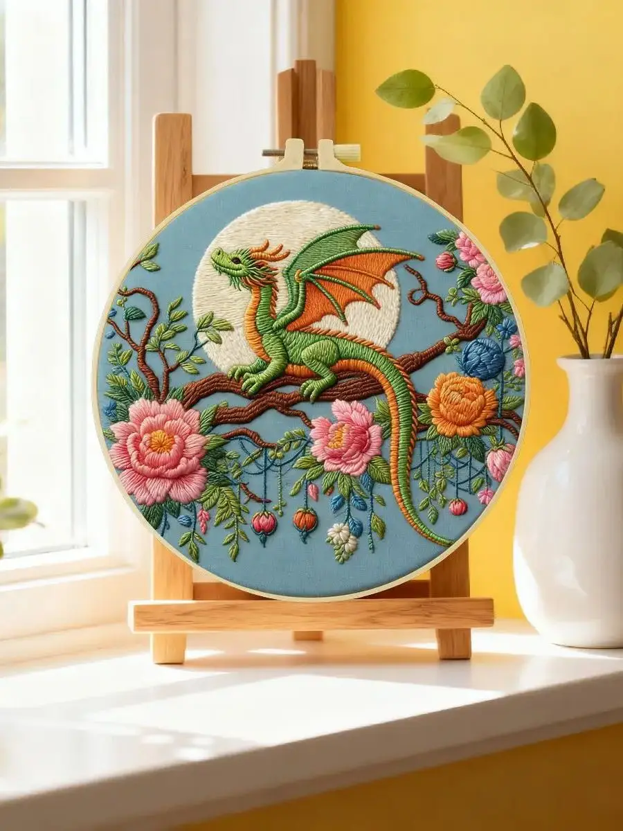 1 Stück 20X20CM/15X15CM 7,87/6,3 Zoll Tier - Dinosaurier Stickerei Starter-Kit DIY-Kit DIY-Stickerei-Set Handarbeiten Malerei – Detail 6
