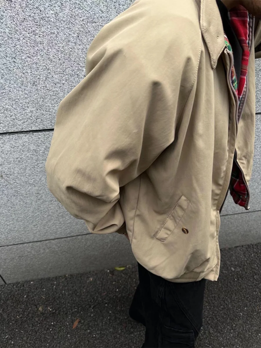 

Retro American Sle Pilot Jaet Men's ort Wide Version Stand Collar Workwear Baseball Sle Harington Outerwear Trendy Brand