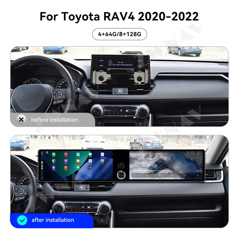 Android 13 GPS Navigation Dual 12.3 inch Touch Screen Carplay For Toyota RAV4 2020-2022 Car Multimedia Player Head Unit Auto