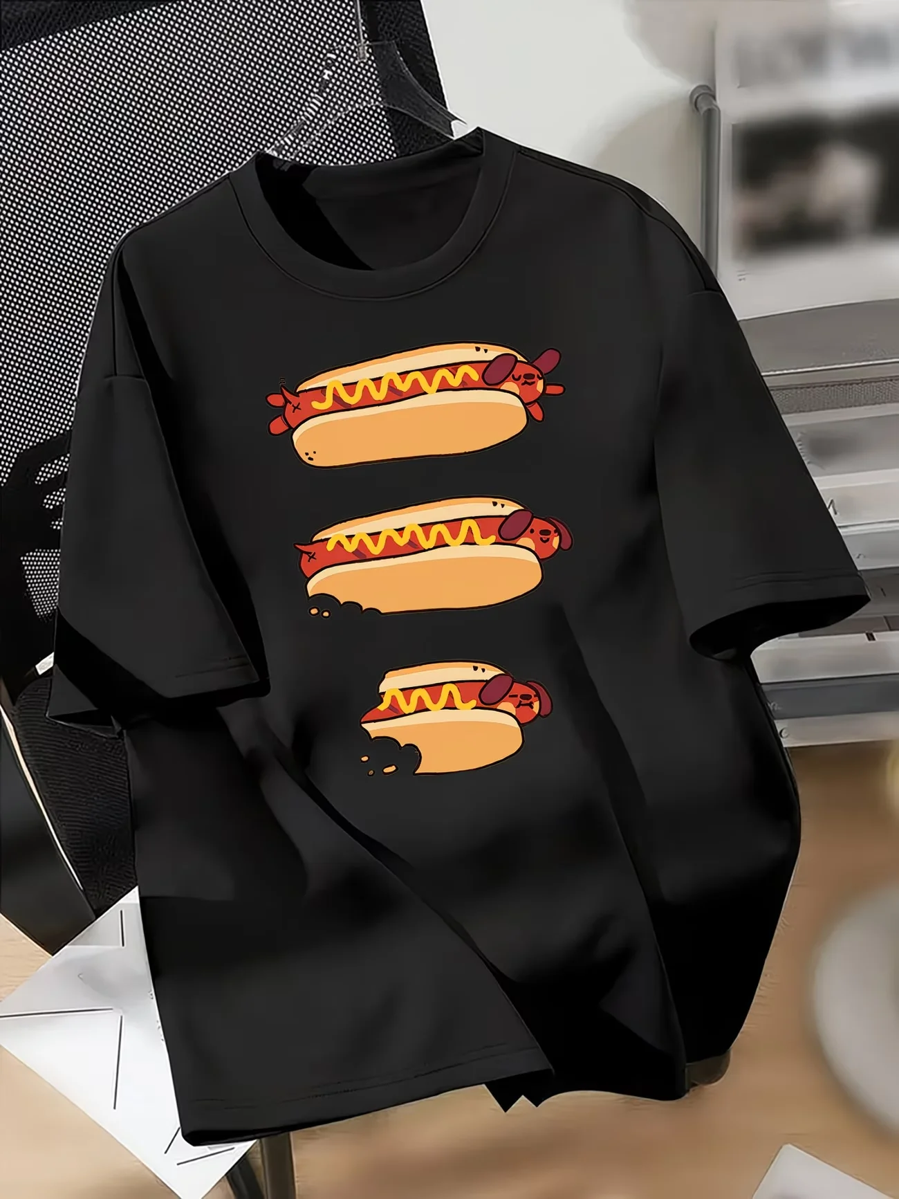 Women T-Shirt Funny Sausage Dog Print Summer Loose Fit Tee Short Sleeve Drop Shoulder Casual White Fashion Girl Tops
