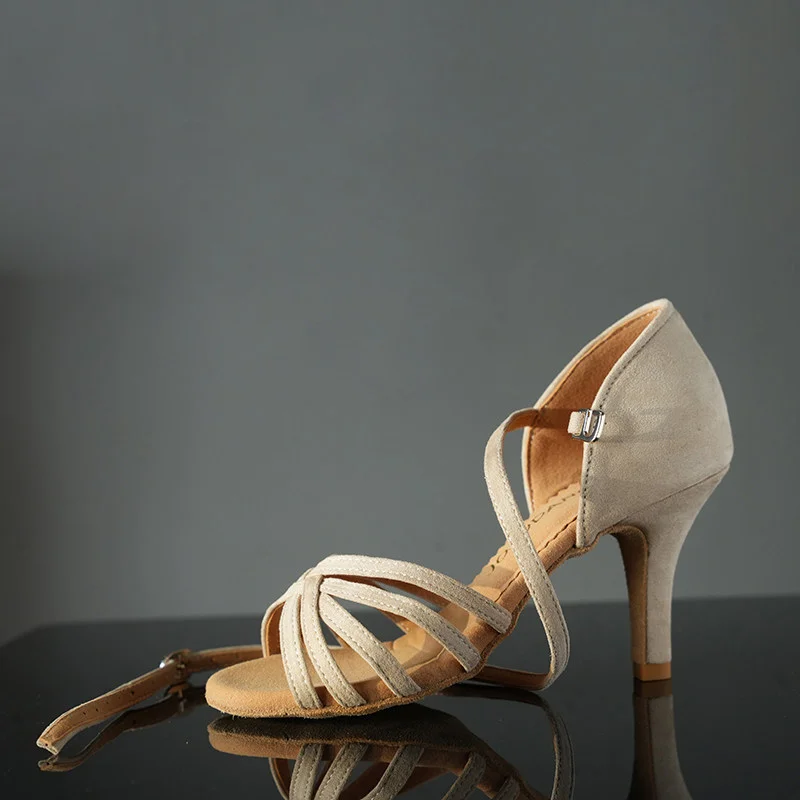 Evk Beige Suede Women Latin Dance Shoes Ankle Strap Salsa Tango Ballroom Cha Cha Dancing Shoes Girl Party Dance Sandals Footwear